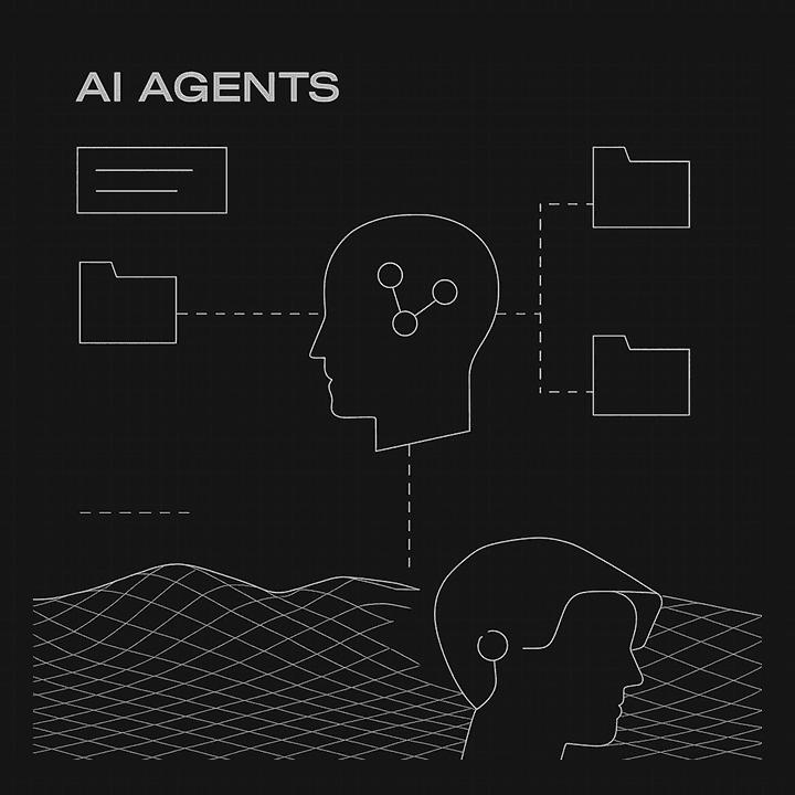 AI Agents product illustration showing automated intelligent systems executing business operations