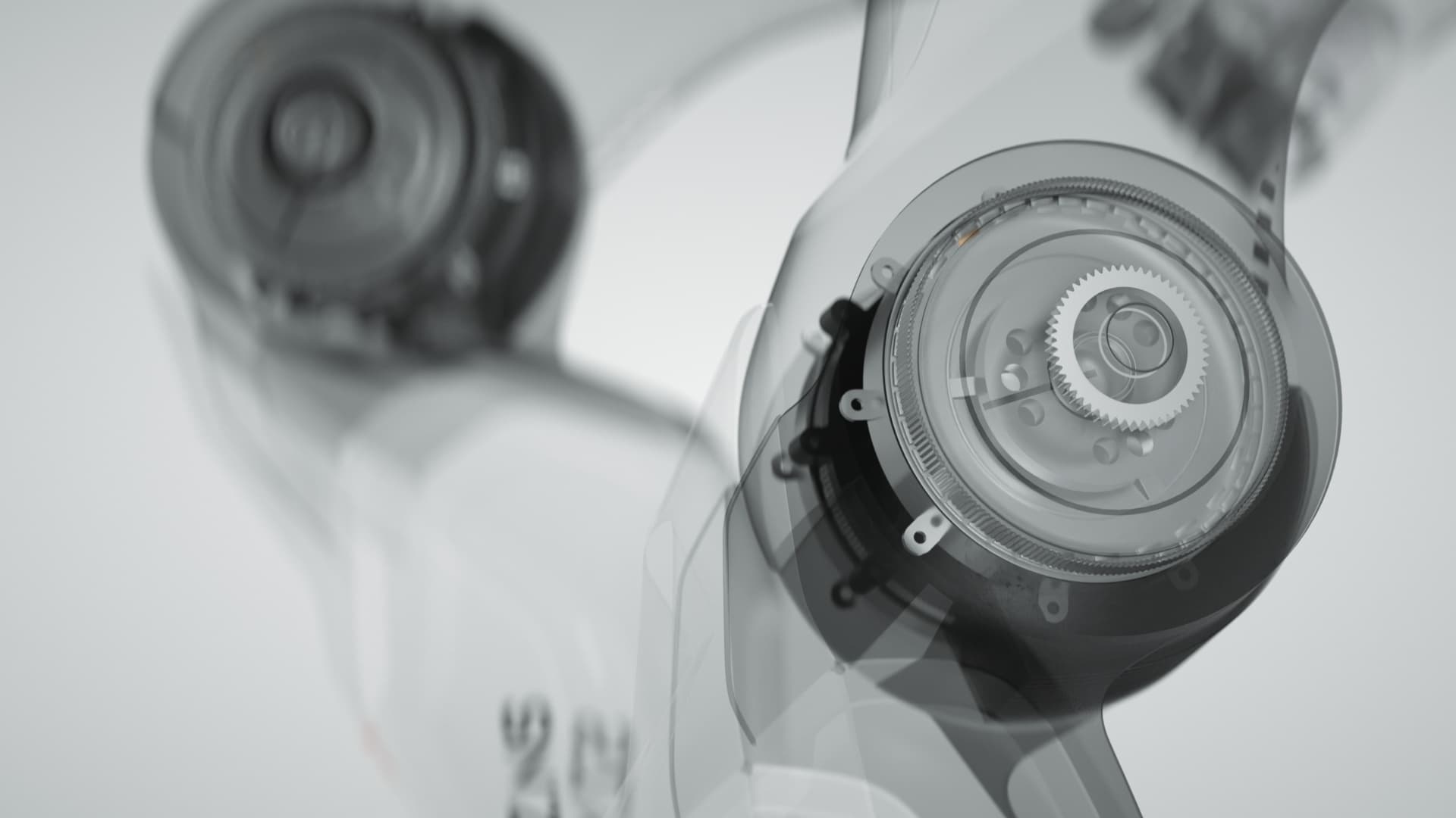 X-ray view of a T800 actuator joint with its gear train