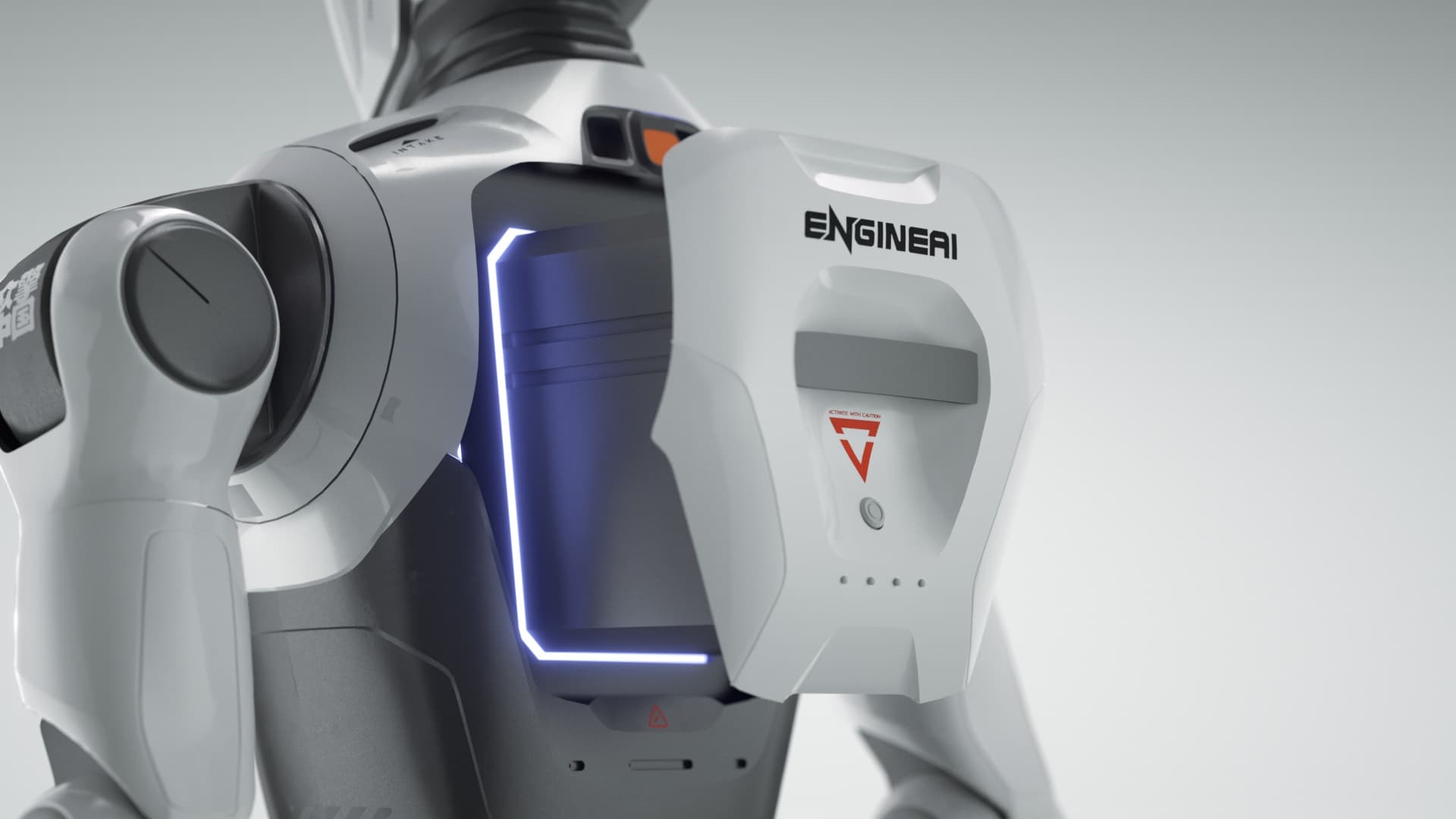 T800 swappable battery pack mounted on the back of the torso