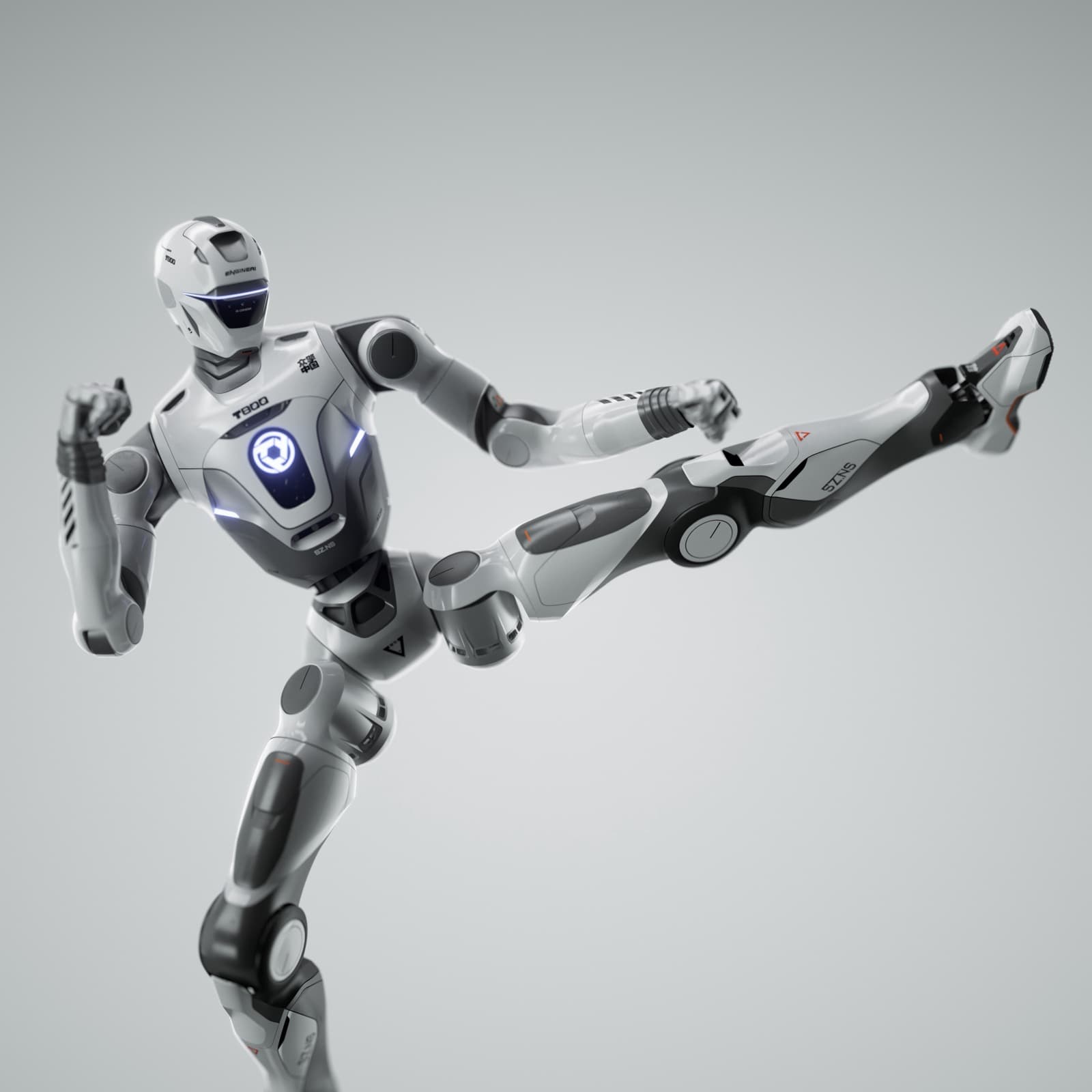 T800 mid-air during a roundhouse kick