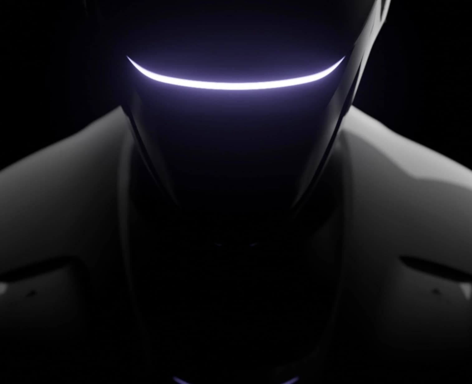 Darkened T800 head with the visor light strip glowing